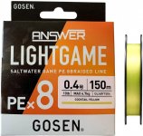 Шнур GOSEN Answer Light Game PE X8 цв.cocktail yellow 150м р-р 0,3, 0,09мм(Япония)